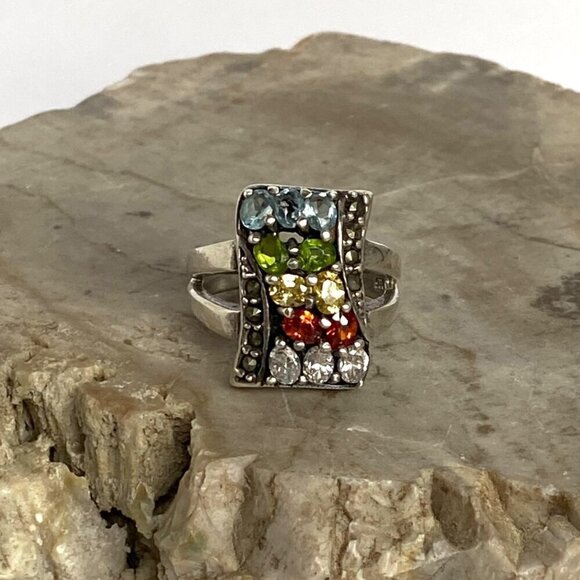 Sterling Silver 925 Multi Color Oval Cubic Zirconia CZ Ring Sz 7.75 - Picture 7 of 16